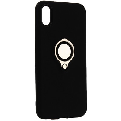 Чехол-накладка для iPhone XS Max (6.5") силиконовый с кольцом и металлической пластиной для магнитных держателей Черный - фото 21555