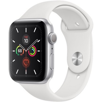 Apple Watch Series 5 GPS 44mm Silver Aluminum Case with White Sport Band (MWVD2) - фото 22388