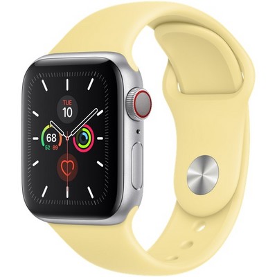 Apple Watch Series 5 Cellular 40mm Silver Aluminum Case with Lemon Cream Sport Band - фото 22771