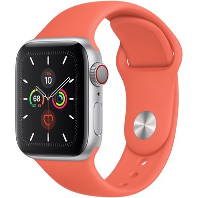 Apple Watch Series 5 Cellular 40mm Silver Aluminum Case with Clementine Sport Band - фото 22772