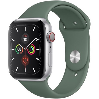 Apple Watch Series 5 Cellular 44mm Silver Aluminum Case with Pine Green Sport Band - фото 22782