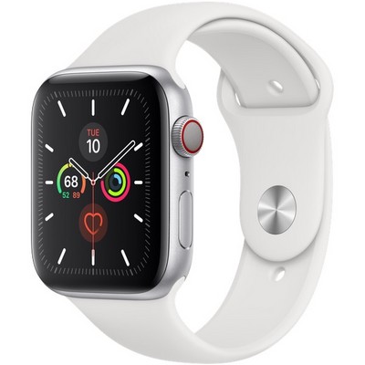 Apple Watch Series 5 Cellular 44mm Silver Aluminum Case with White Sport Band - фото 22786