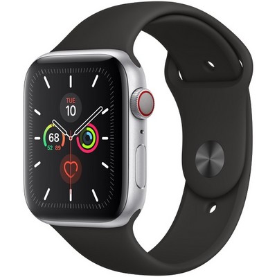 Apple Watch Series 5 Cellular 44mm Silver Aluminum Case with Black Sport Band - фото 22787