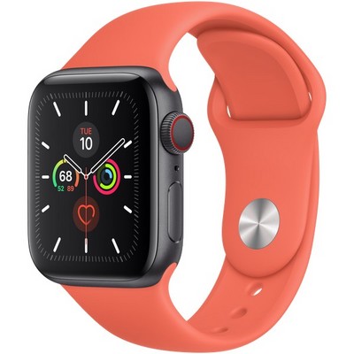 Apple Watch Series 5 Cellular 40mm Space Gray Aluminum Case with Clementine Sport Band - фото 22790