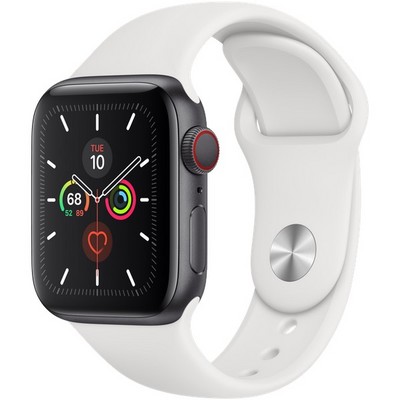 Apple Watch Series 5 Cellular 40mm Space Gray Aluminum Case with White Sport Band - фото 22795