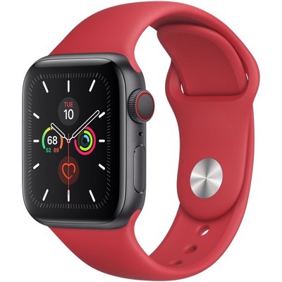 Apple Watch Series 5 Cellular 40mm Space Gray Aluminum Case with Red Sport Band - фото 22797