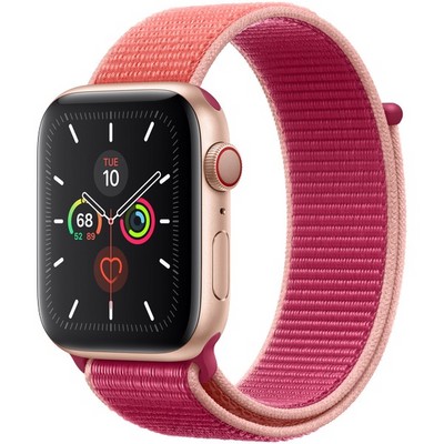 Apple Watch Series 5 Cellular 44mm Gold Aluminum Case with Pomegranate Sport Loop - фото 22816