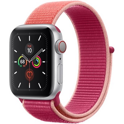 Apple Watch Series 5 Cellular 40mm Silver Aluminum Case with Pomegranate Sport Loop - фото 22823