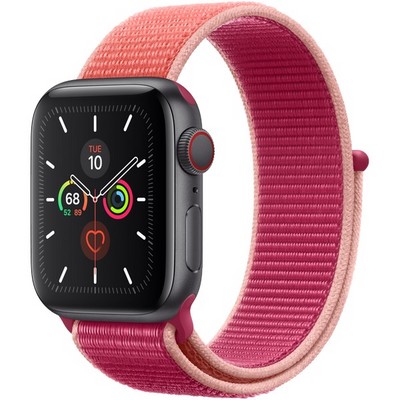 Apple Watch Series 5 Cellular 40mm Space Gray Aluminum Case with Pomegranate Sport Loop - фото 22837