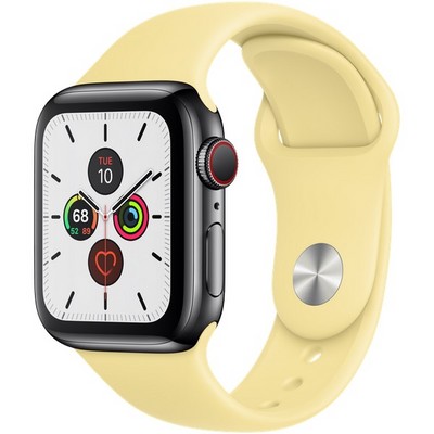Apple Watch Series 5 Cellular 40mm Space Black Stainless Steel Case with Lemon Cream Sport Band - фото 22861