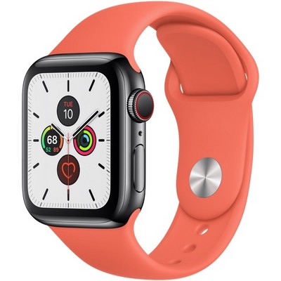 Apple Watch Series 5 Cellular 40mm Space Black Stainless Steel Case with Clementine Sport Band - фото 22863