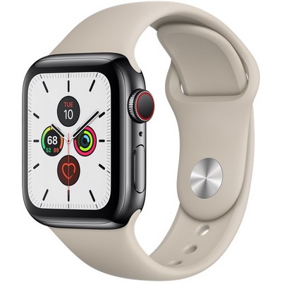 Apple Watch Series 5 Cellular 40mm Space Black Stainless Steel Case with Stone Sport Band - фото 22869