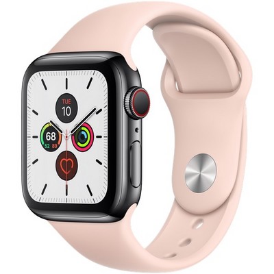 Apple Watch Series 5 Cellular 40mm Space Black Stainless Steel Case with Pink Sand Sport Band - фото 22871