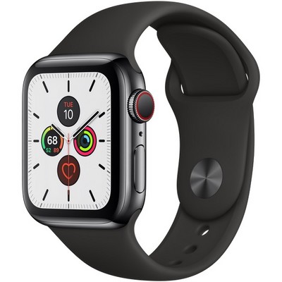 Apple Watch Series 5 Cellular 40mm Space Black Stainless Steel Case with Black Sport Band - фото 22875