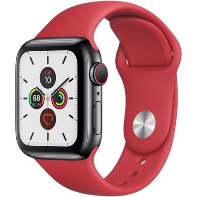 Apple Watch Series 5 Cellular 40mm Space Black Stainless Steel Case with Red Sport Band - фото 22877