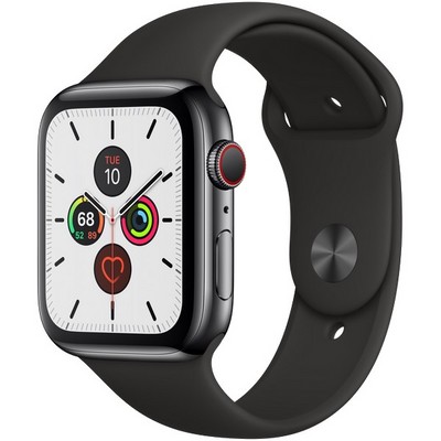 Apple Watch Series 5 Cellular 44mm Space Black Stainless Steel Case with Black Sport Band - фото 22893