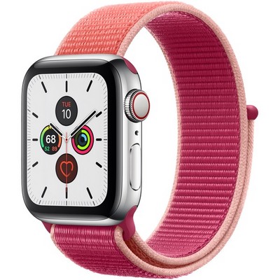 Apple Watch Series 5 Cellular 40mm Stainless Steel Case with Pomegranate Sport Loop - фото 22901