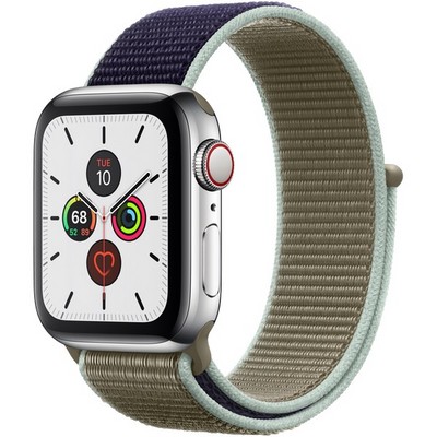 Apple Watch Series 5 Cellular 40mm Stainless Steel Case with Khaki Sport Loop - фото 22903