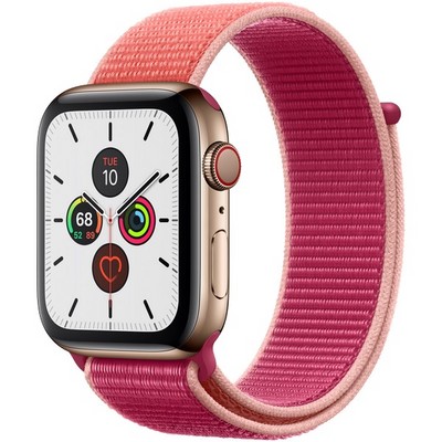 Apple Watch Series 5 Cellular 44mm Gold Stainless Steel Case with Pomegranate Sport Loop - фото 22943