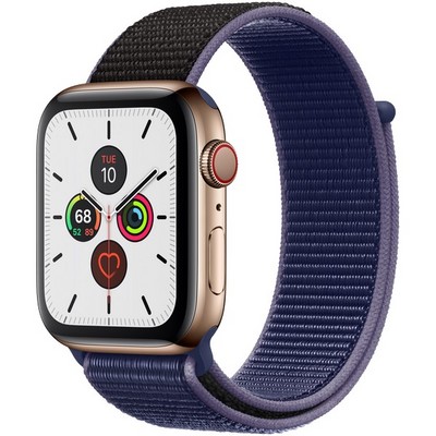 Apple Watch Series 5 Cellular 44mm Gold Stainless Steel Case with Midnight Blue Sport Loop - фото 22949