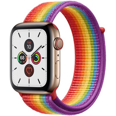 Apple Watch Series 5 Cellular 44mm Gold Stainless Steel Case with Pride Sport Loop - фото 22951