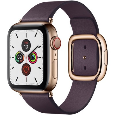 Apple Watch Series 5 Cellular 40mm Gold Stainless Steel Case with Aubergine Modern Buckle - фото 22960