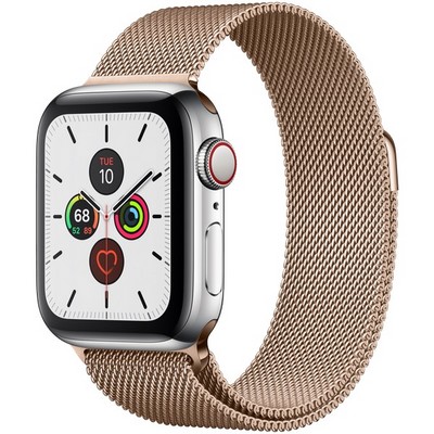 Apple Watch Series 5 Cellular 40mm Stainless Steel Case with Gold Milanese Loop - фото 22981