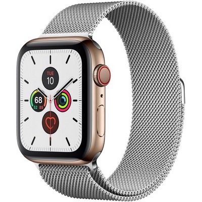 Apple Watch Series 5 Cellular 44mm Gold Stainless Steel Case with Silver Milanese Loop - фото 23005