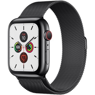 Apple Watch Series 5 Cellular 44mm Space Black Stainless Steel Case with Space Black Milanese Loop GBStore. 0