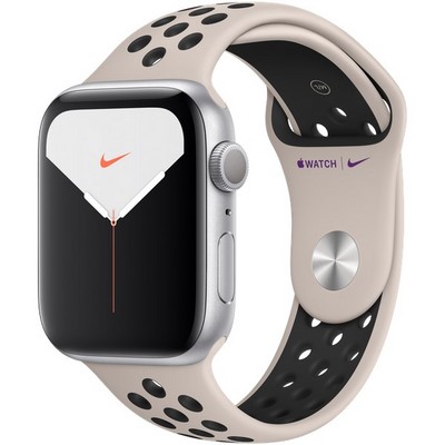 Apple Watch Nike Series 5 GPS 44mm Silver Aluminum Case with Desert Sand/Black Nike Sport Band - фото 23059