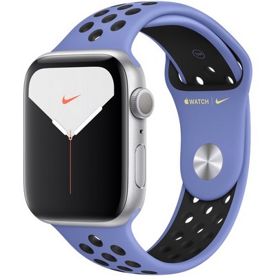 Apple Watch Nike Series 5 GPS 44mm Silver Aluminum Case with Royal Pulse/Black Nike Sport Band - фото 23065