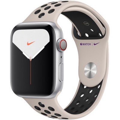 Apple Watch Nike Series 5 Cellular 44mm Silver Aluminum Case with Desert Sand/Black Nike Sport Band - фото 23179