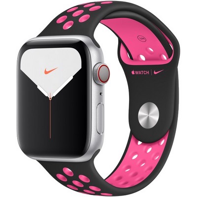 Apple Watch Nike Series 5 Cellular 44mm Silver Aluminum Case with Black/Pink Blast Nike Sport Band - фото 23182