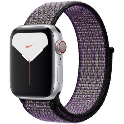 Apple Watch Nike Series 5 Cellular 40mm Silver Aluminum Case with Desert Sand/Volt Nike Sport Loop - фото 23224