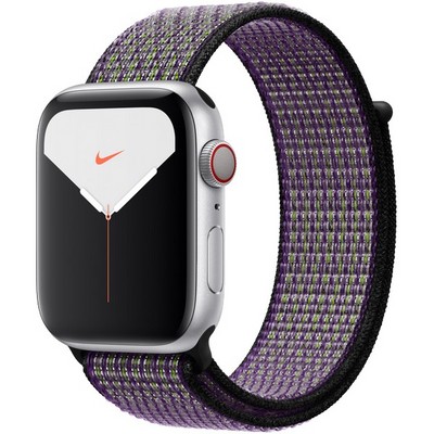 Apple Watch Nike Series 5 Cellular 44mm Silver Aluminum Case with Desert Sand/Volt Nike Sport Loop - фото 23239