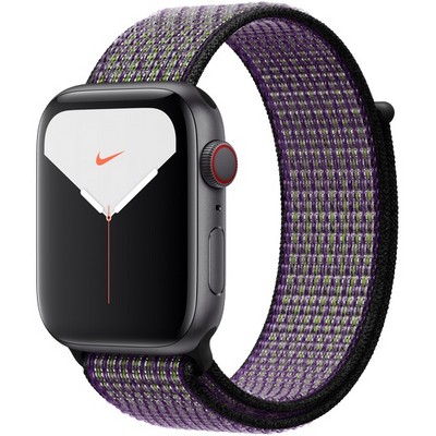 Apple Watch Nike Series 5 Cellular 44mm Space Gray Aluminum Case with Desert Sand/Volt Nike Sport Loop - фото 23269