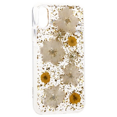 Чехол-накладка силиконовая KZDOO Flowers TPU+Dried Flowers+Lucite для Iphone XS Max (6.5") Желтая - фото 25475