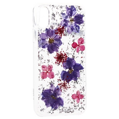Чехол-накладка силиконовая KZDOO Flowers TPU+Dried Flowers+Lucite для Iphone XS Max (6.5") Сиреневая - фото 25477