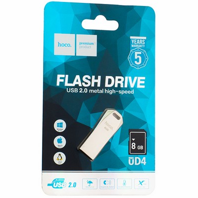 Флеш-накопитель Hoco UD4 Intelligent high-speed Flash Drive metal 8Gb Серебристый - фото 26898