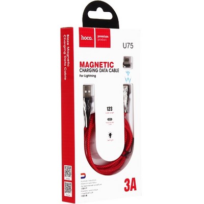 Дата-кабель USB Hoco U75 Magnetic charging data cable for Lightning (1.2м) (3A) Красный - фото 36697