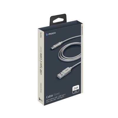 Дата-кабель USB Deppa Metal USB - Type-C алюминий D-72274 (1.2м) стальной - фото 36739