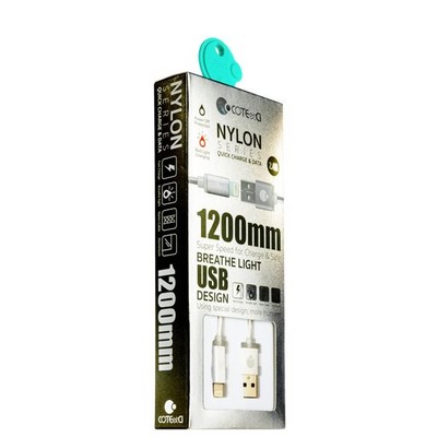 Дата-кабель USB COTECi M30 NYLON series Lightning cable с индикатором CS2127-1.2M-TS (1.2 м) Серебристый - фото 36782
