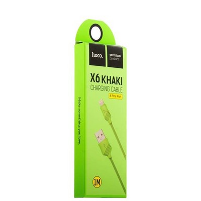 Дата-кабель USB Hoco X6 Khaki Lightning (1.0 м) Зеленый - фото 36918