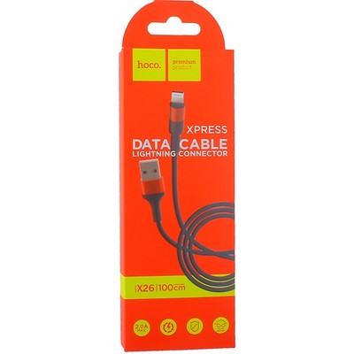 Дата-кабель USB Hoco X26 Xpress charging data cable Lightning (1.0 м) Black & Red - фото 37126
