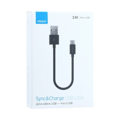 Дата-кабель USB Deppa D-72229 USB - microUSB 3м Черный - фото 37194