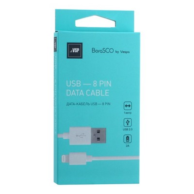 Дата-кабель USB BoraSCO B-20543 charging data cable 2A Lightning (1.0 м) Белый - фото 37200