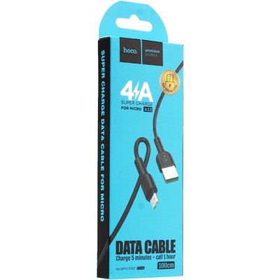 Дата-кабель USB Hoco X33 Charging data cable for MicroUSB (1.0м) (4.0A) Черный - фото 37245
