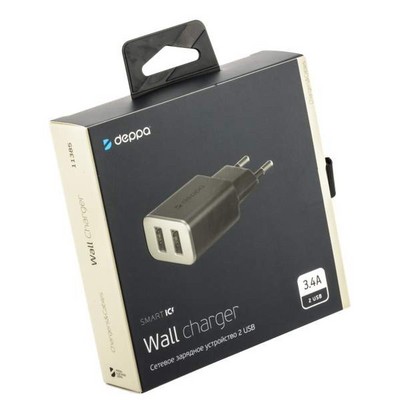 Адаптер питания Deppa Wall charger 3.4А D-11385 (2USB: 5V 3.4A) Черный - фото 37291