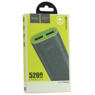 Аккумулятор внешний универсальный Hoco B31C-5200 mAh Sharp mobile Power bank (2 USB: 5V-1.0A) Gray Серый - фото 37386