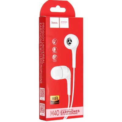 Наушники Hoco M40 Prosody universal earphones with mic (1.2 м) с микрофоном White Белые - фото 29054